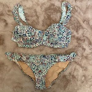 JCrew floral ruffle bikini 32D top and S bottom